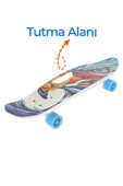 Renkli Desenli Cruiser Kaykay – Mavi Tekerlekli Mini Skateboard , 65 Cm , Silikon Teker thumbnail 2