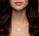 Çember Halkalı Gümüş Aile Kolyesi Melek Kalp - Altın thumbnail 2