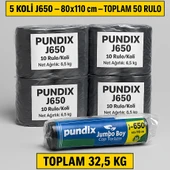 Pundix J650 Jumbo Boy Çöp Torbası 80X110 cm 5 Koli(Toplam 50 Rulo 32.5 Kg) Endüstriyel Kalın Dayanıklı Opp Ambalajlı Çöp Poşeti Seti Ev, Ofis, Bahçe ve Sanayi Kullanımı Için İdeal thumbnail 2