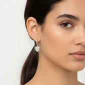 Kalp Gümüş Küpe - Altın thumbnail 2