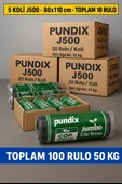 Pundix J500 Jumbo Boy Çöp Torbası 80X110 Cm 5 Koli (Toplam 100 Rulo  50 Kg)  Çift Kat 50 Mikron Endüstriyel Kalite Sızdırmaz Poşet  Ev, Ofis ve Bahçe Kullanımı Için Çöp Poşeti thumbnail 1