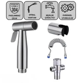 Coofbe Paslanmaz Çelik Sprial Hortum Tuvalet Musluk Seti Taharet Musluğu El Tuvalet Sprey Tabancası thumbnail 1