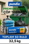 Pundix J650 Jumbo Boy Çöp Torbası 80X110 cm 5 Koli(Toplam 50 Rulo 32.5 Kg) Endüstriyel Kalın Dayanıklı Opp Ambalajlı Çöp Poşeti Seti Ev, Ofis, Bahçe ve Sanayi Kullanımı Için İdeal thumbnail 6