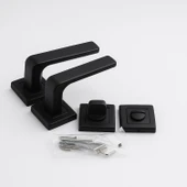 Akdam WC Banyo Kapı Kolu Seti Siyah Modern İçten Kilitlemeli Sessiz Mekanizma Uyumlu Şık Kulp Takımı thumbnail 1