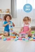 133 Parça Pastel Renkli Blok Oyuncak Seti – Saklama Kutulu , 1 Yaş ve Üzeri thumbnail 2