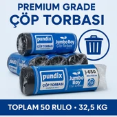 Pundix J650 Jumbo Boy Çöp Torbası 80X110 cm 5 Koli(Toplam 50 Rulo 32.5 Kg) Endüstriyel Kalın Dayanıklı Opp Ambalajlı Çöp Poşeti Seti Ev, Ofis, Bahçe ve Sanayi Kullanımı Için İdeal thumbnail 4
