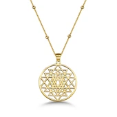 Sri Yantra Gümüş Kolye - Altın thumbnail 1