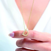 Işıltılı Prizma D Harfi Gümüş Kolye - Rose thumbnail 2