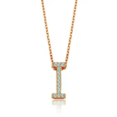 Işıltılı Prizma I Harfi Gümüş Kolye - Rose thumbnail 1