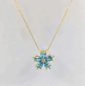 Damla Mavi Taşlı Gümüş Çiçek Kolye - Altın thumbnail 1