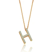 Işıltılı Prizma H Harfi Gümüş Kolye - Rose thumbnail 1