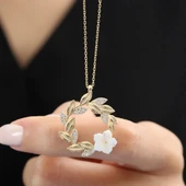 Gelin Buketi Manolya Çiçeği Flowers Gümüş Kolye - Altın thumbnail 2