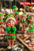 12'li Ahşap Elf Noel Ağacı Süs Seti | 2D Düz Baskı Renkli Asma Dekorları / Ev & Parti Dekoru thumbnail 5