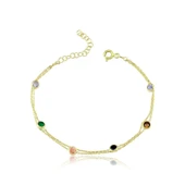 Renkli Tutkular İkili Gümüş Bileklik - Altın thumbnail 1