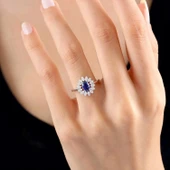 Pırlanta Montür Vega Yıldızı Sentetik Safir Gümüş Yüzük - Gümüş thumbnail 2