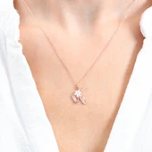 Işıltılı Manolya Çiçeği K Harfi Gümüş Harfli Kolye - Gümüş thumbnail 3