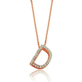 Işıltılı Prizma D Harfi Gümüş Kolye - Rose thumbnail 1