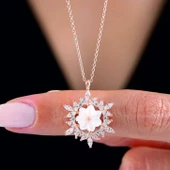 Işıltı Kristali Kar Çiçeği Flowers Gümüş Kolye - Altın thumbnail 1