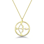 Çember Yay Burcu Gümüş Kolye - Altın thumbnail 1