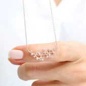 Pırlanta Montür Işıltılı Salkımlar Gümüş Kolye - Rose thumbnail 5