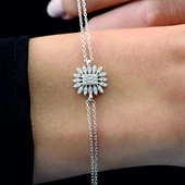 Pırlanta Montür Baget Güneşi Gümüş Bileklik - Rose thumbnail 1