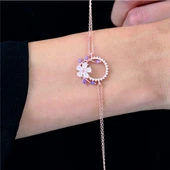 Pırlanta Montür Ametist Tacı Rose Renk Flowers Gümüş Bileklik - Altın thumbnail 2