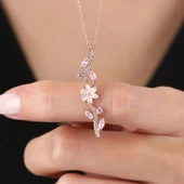 Pink Taşlı Manolya Çiçeği Zarafet Bağı Flowers Gümüş Kolye - Rose thumbnail 1