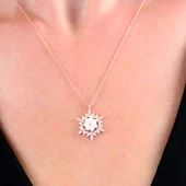 Işıltı Kristali Kar Çiçeği Flowers Gümüş Kolye - Rose thumbnail 2