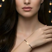 Lotus Çiçeği İpli Gümüş Bileklik - Gümüş thumbnail 2