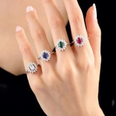 Pırlanta Montür Vega Yıldızı Sentetik Safir Gümüş Yüzük - Altın thumbnail 3