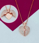 Açılan Kalp Taşlı Gümüş  Kolye - Rose thumbnail 1