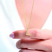 Işıltılı Prizma L Harfi Gümüş Kolye - Rose thumbnail 3