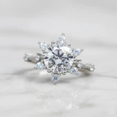 Pırlanta Montür Aşk Güneşi Gümüş Yüzük - Altın thumbnail 3