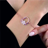 Pırlanta Montür Ametist Tacı Rose Renk Flowers Gümüş Bileklik - Altın thumbnail 1