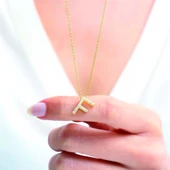 Işıltılı Prizma F Harfi Gümüş Kolye - Gümüş thumbnail 2