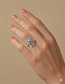 Mikro Taşlı Mavi Kardelen Çiçeği Gümüş Yüzük - Altın thumbnail 2