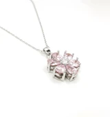 Pembe Taşlı Sevgi Çiçeği Gümüş Kolye - Gümüş thumbnail 2