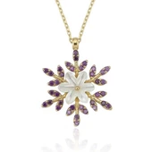 Ametist Taşlı Kar Çiçeği Flowers Gümüş Kolye - Altın thumbnail 1