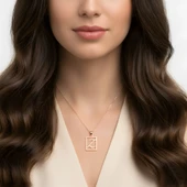 Çerçeveli Harf Gümüş Kolye - Altın thumbnail 2