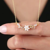 Manolya Çiçeği Markiz Salkımı Flowers Gümüş Kolye - Altın thumbnail 1
