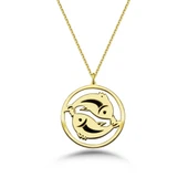 Çember Balık Burcu Gümüş Kolye - Altın thumbnail 1