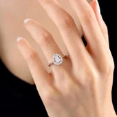 Pırlanta Montür Yağmur Tanesi Işıltılı Gümüş Yüzük - Gümüş thumbnail 1