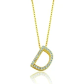 Işıltılı Prizma D Harfi Gümüş Kolye - Altın thumbnail 1