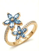 Mikro Taşlı Mavi Kardelen Çiçeği Gümüş Yüzük - Rose thumbnail 1