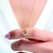 Işıltılı Prizma J Harfi Gümüş Kolye - Gümüş thumbnail 2