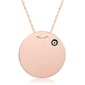 Nazar Boncuklu Plaka Gümüş Kolye - Rose thumbnail 1