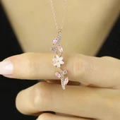 Pink Taşlı Manolya Çiçeği Zarafet Bağı Flowers Gümüş Kolye - Altın thumbnail 1