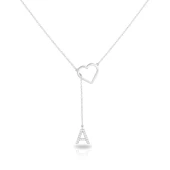 Taşlı Harf Kalp Gümüş Kolye - Gümüş thumbnail 1