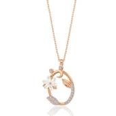 Işıltılı Manolya Çiçeği Ö Harfi Gümüş Harfli Kolye - Rose thumbnail 1