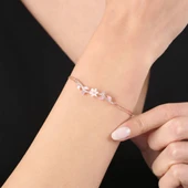 Pink Taşlı Manolya Çiçeği Zarafet Bağı Renk Flowers Gümüş Bileklik - Gümüş thumbnail 1